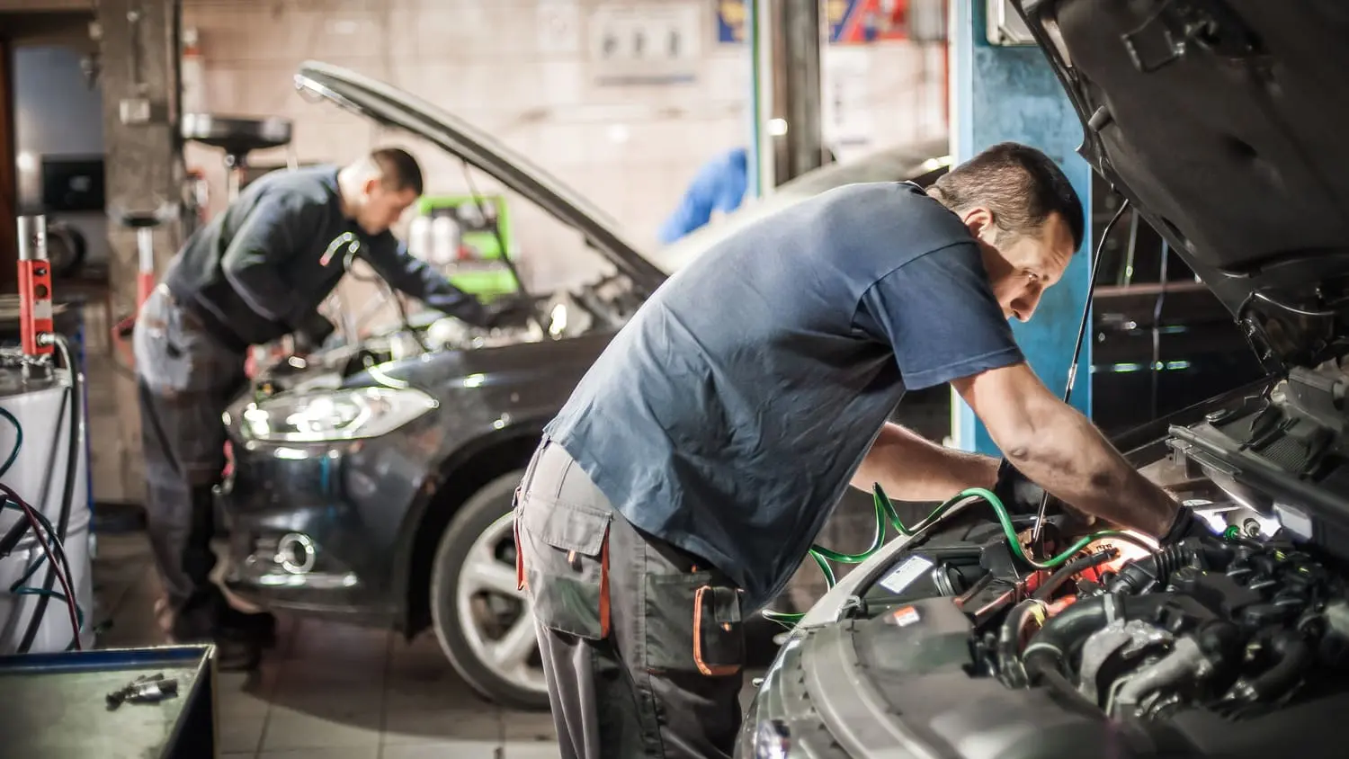 Mechanic working on engine